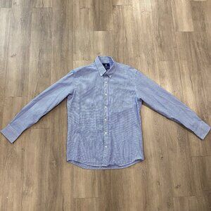 Wool & Prince 100% Merino Wool Shirt – Slim Fit – Blue Micro Gingham – Size M